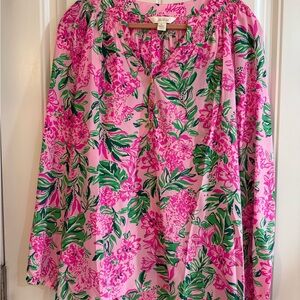 Lilly Pulitzer Pink and Green Elsa Silk Blouse - EUC